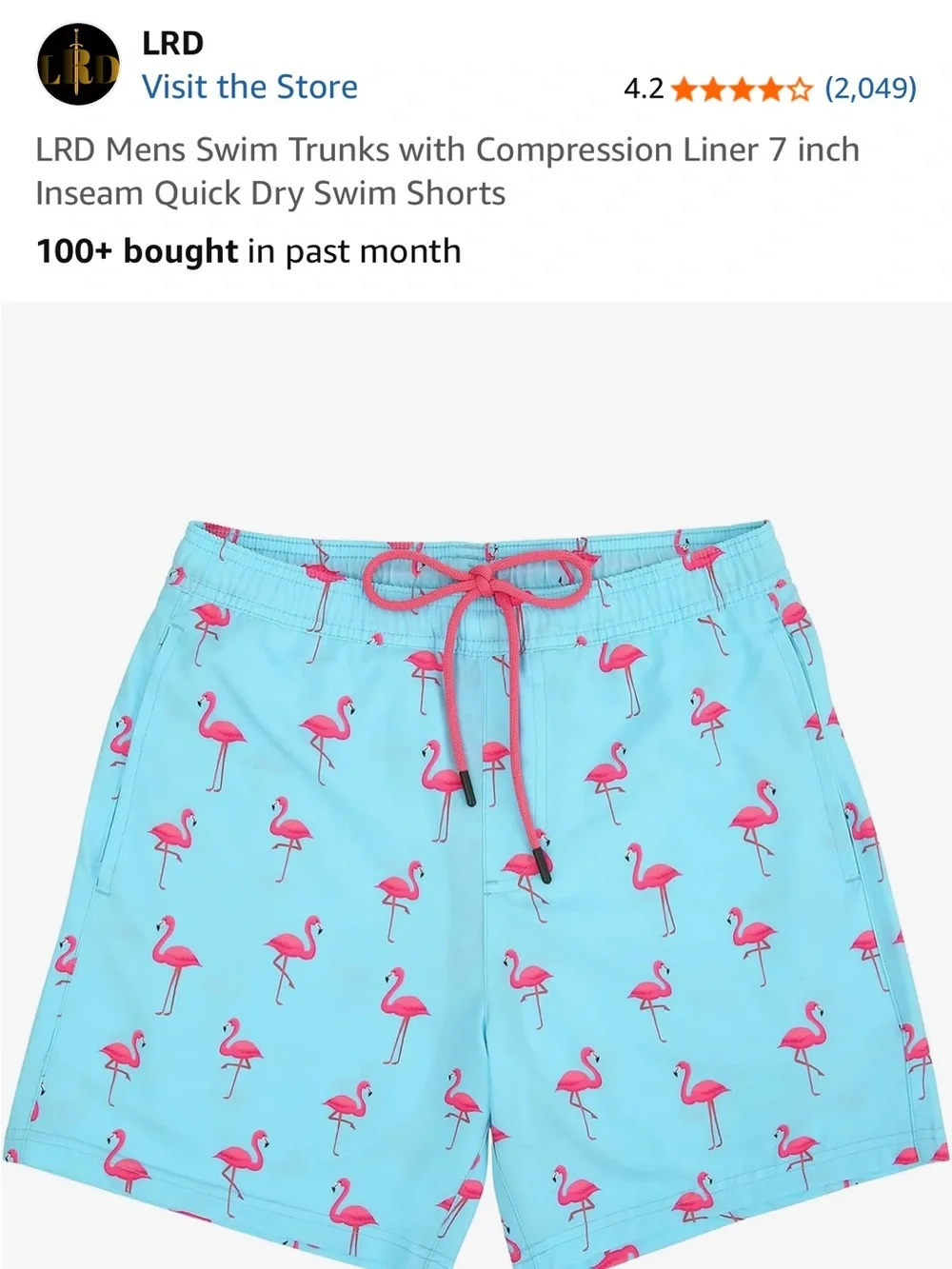 Men’s Light Blue Flamingo Swim Trunks with Pink Compression Liner